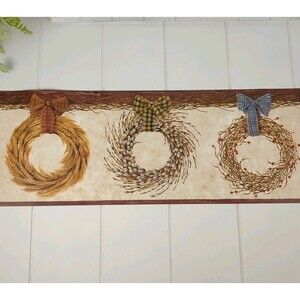 Country Primitive Wreath Floral Pip Berry Burgundy Wallpaper Border Rolls 14 YDS